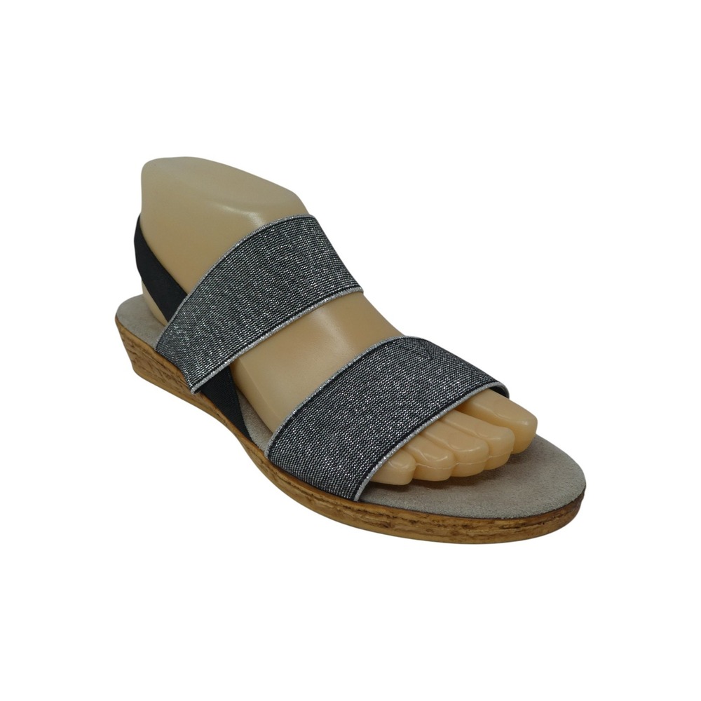 Charleston Shoe Co Collins Wedge Sandals Women Size 8 Black Silver Metallic